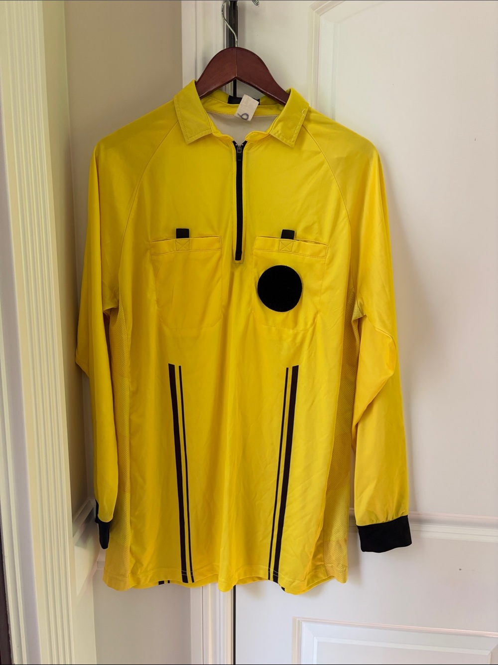 Mens Yellow Long-Sleeve Zip Referee Polo
